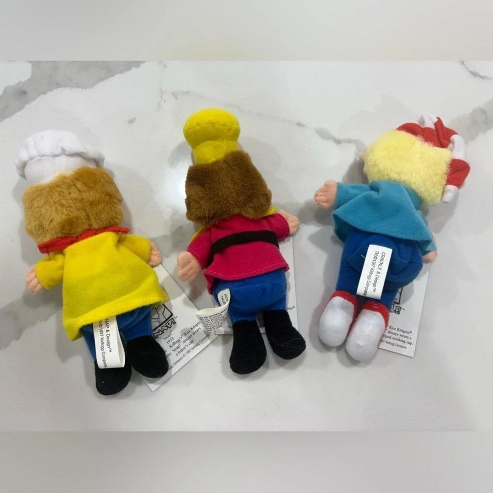 1997 Kellogg's Snap Crackle Pop Bean Bag Plush Rice Krispies NWT Set of 3